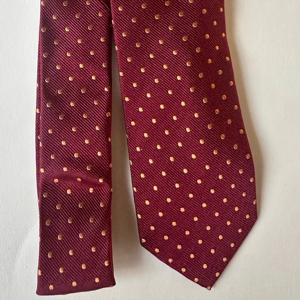 J. Crew 100% Silk Burgundy Gold Dots Tie NWT